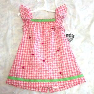 Pink gingham eyelet dress